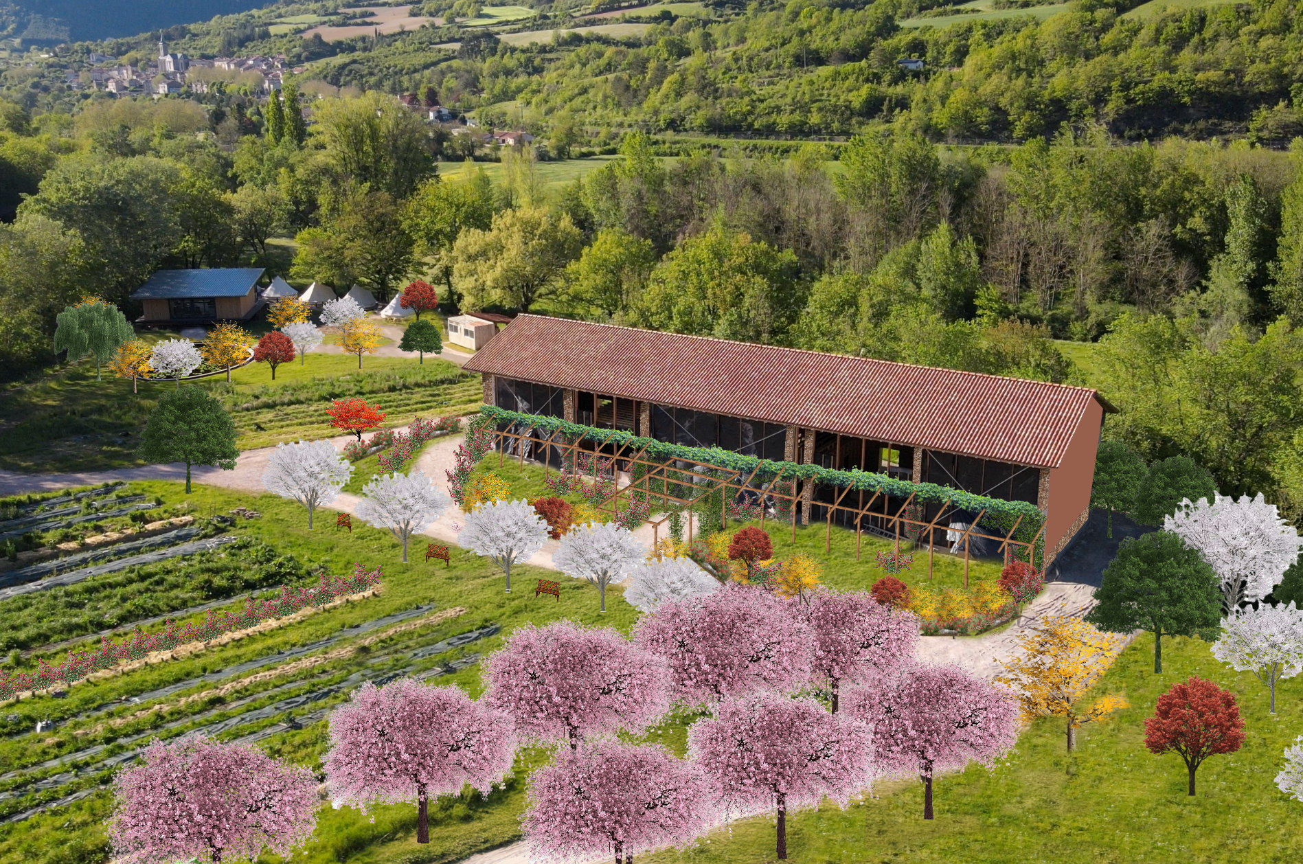 Bâtiment en paille porteuse gros ballot avec un étage - 800m2 : Le grand Shambala